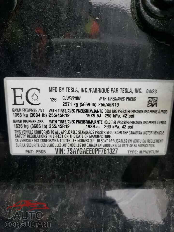 TESLA MODEL Y 2023 - 7SAYGAEE0PF761327