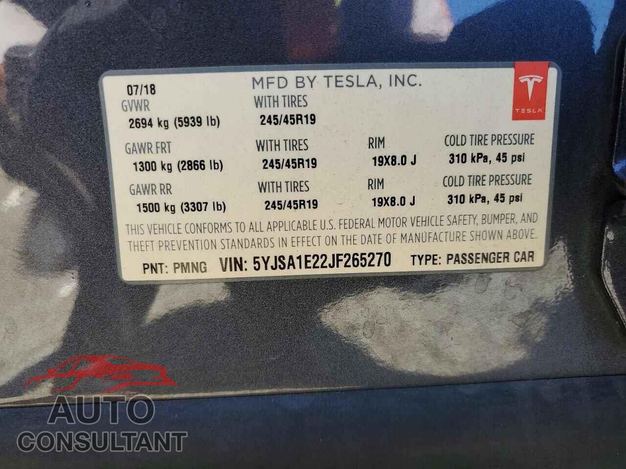 TESLA MODEL S 2018 - 5YJSA1E22JF265270