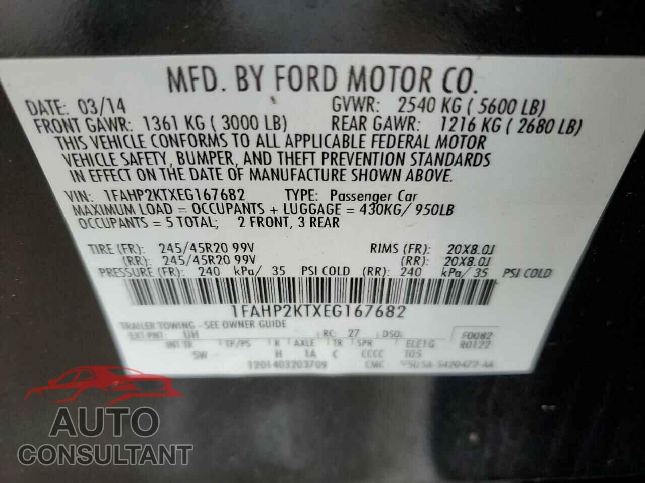 FORD TAURUS 2014 - 1FAHP2KTXEG167682
