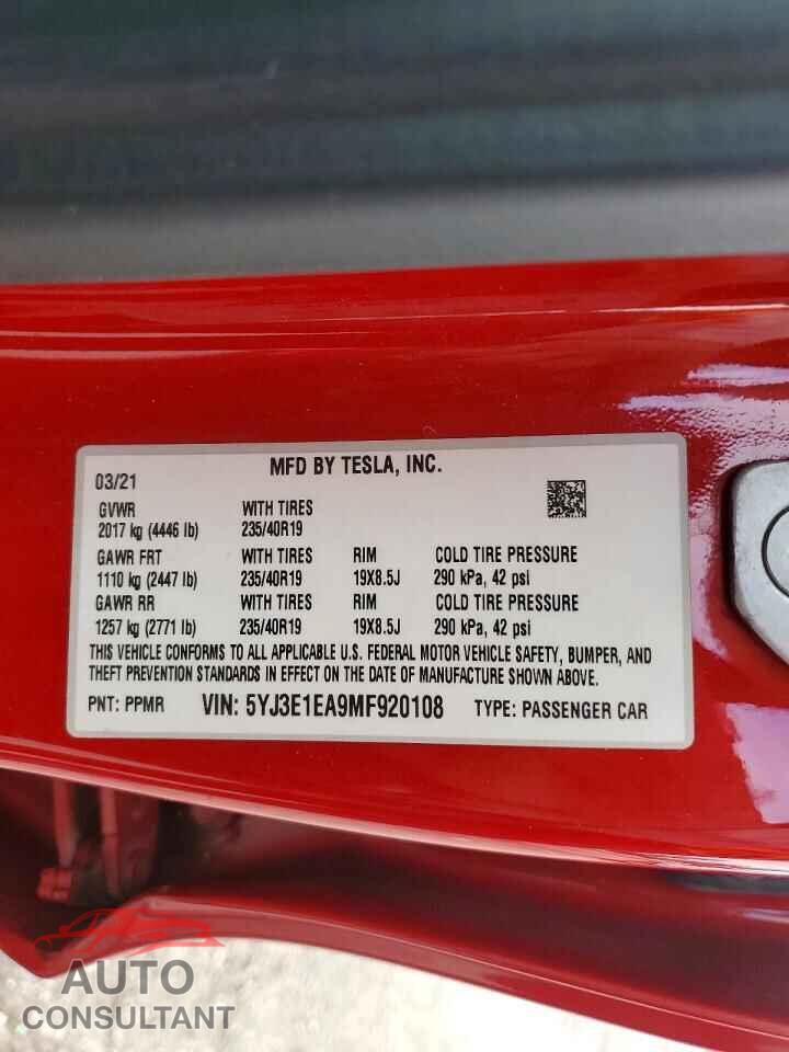 TESLA MODEL 3 2021 - 5YJ3E1EA9MF920108