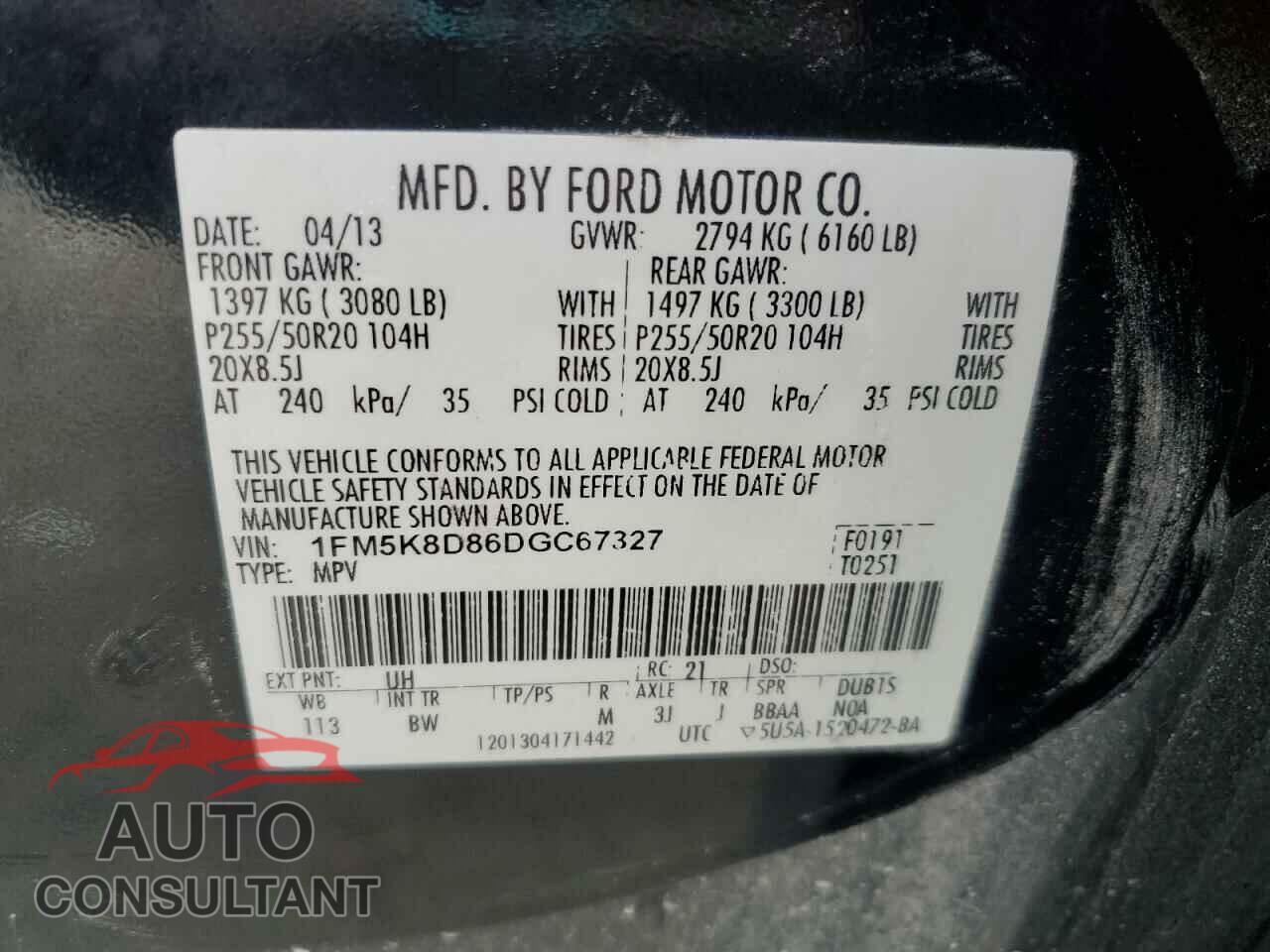 FORD EXPLORER 2013 - 1FM5K8D86DGC67327