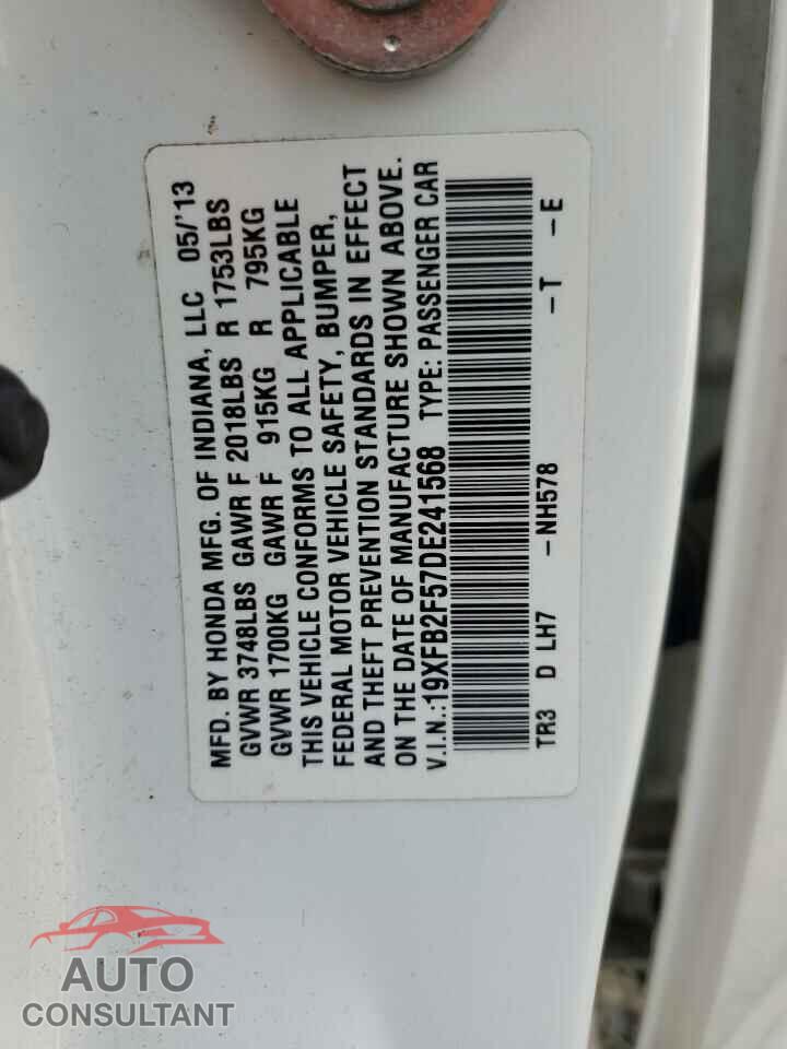HONDA CIVIC 2013 - 19XFB2F57DE241568