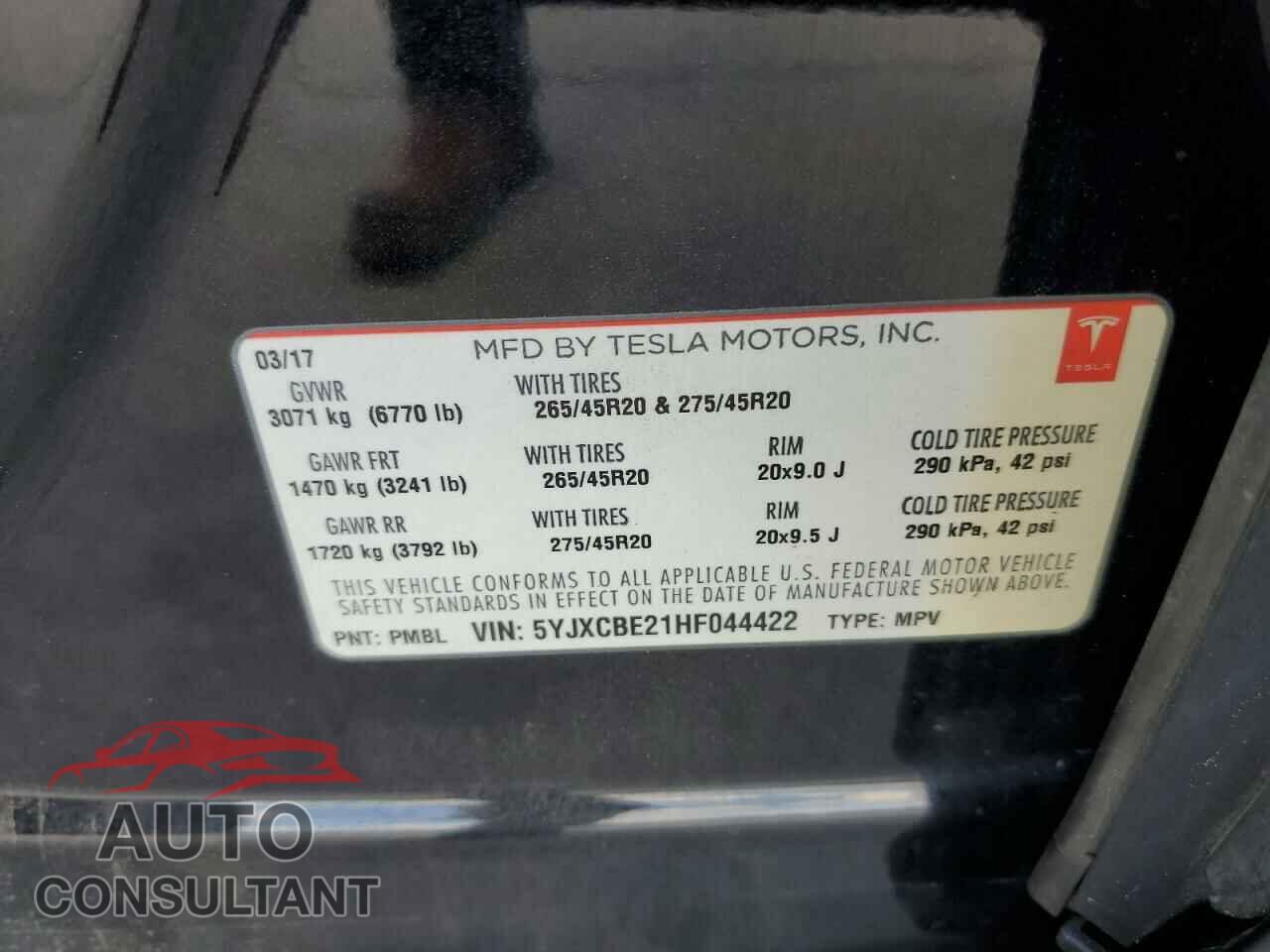 TESLA MODEL X 2017 - 5YJXCBE21HF044422