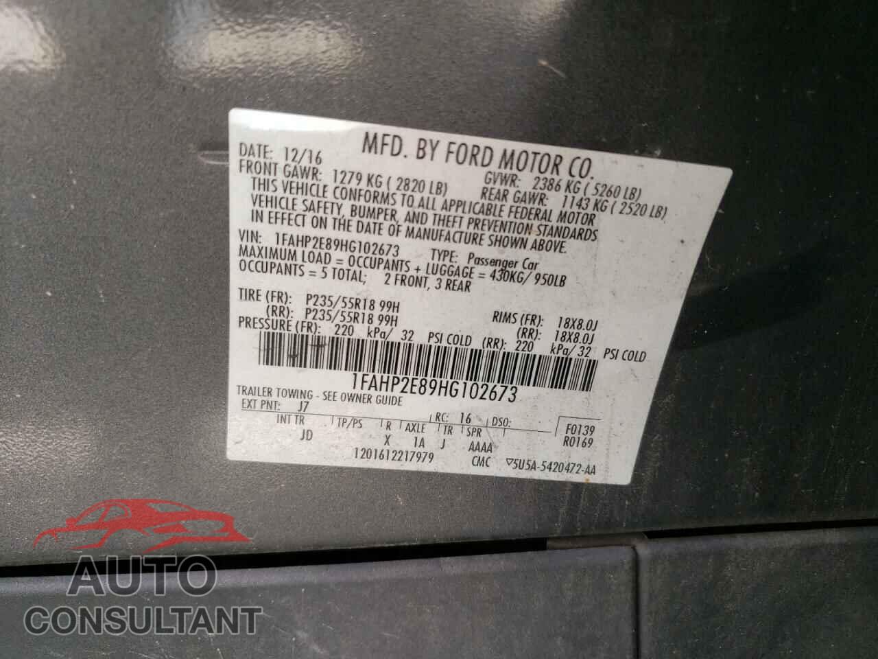 FORD TAURUS 2017 - 1FAHP2E89HG102673