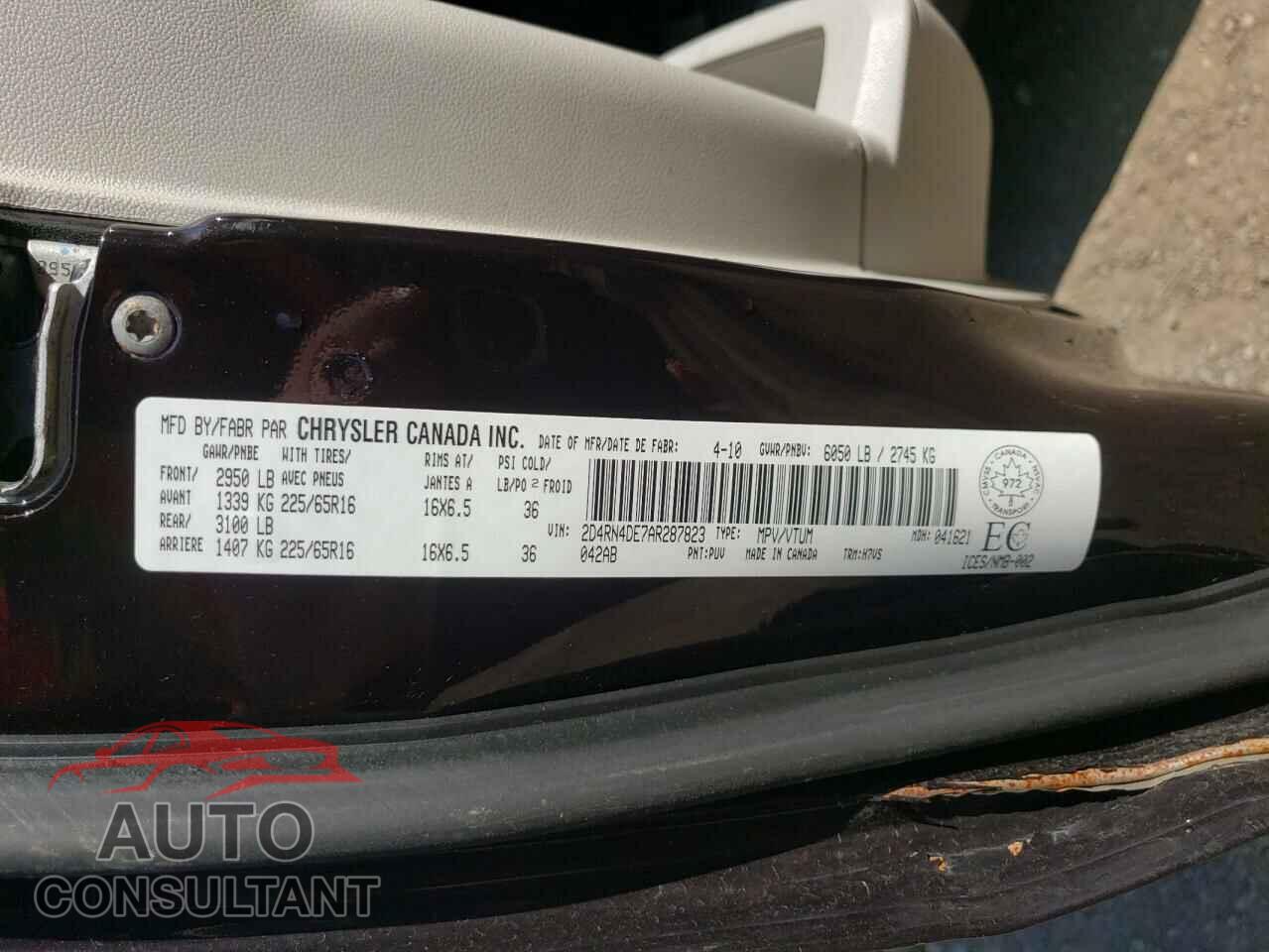 DODGE CARAVAN 2010 - 2D4RN4DE7AR287823