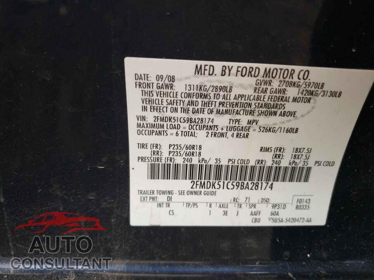 FORD FLEX 2009 - 2FMDK51C59BA28174