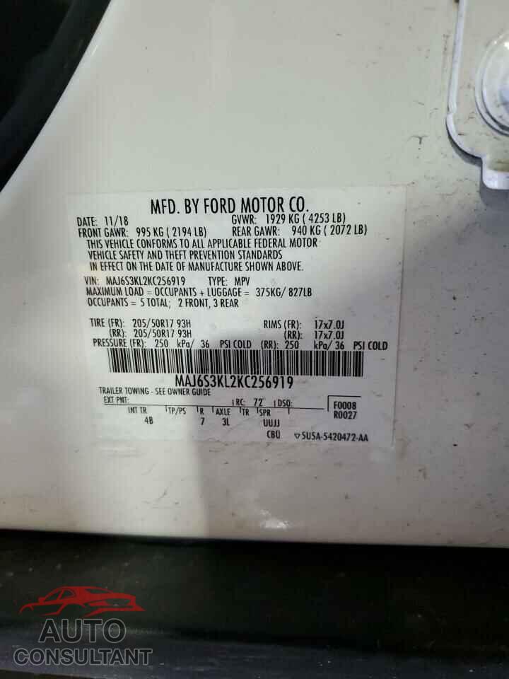 FORD ECOSPORT 2019 - MAJ6S3KL2KC256919