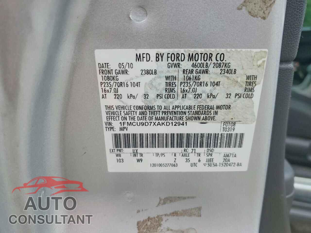 FORD ESCAPE 2010 - 1FMCU9D7XAKD12941