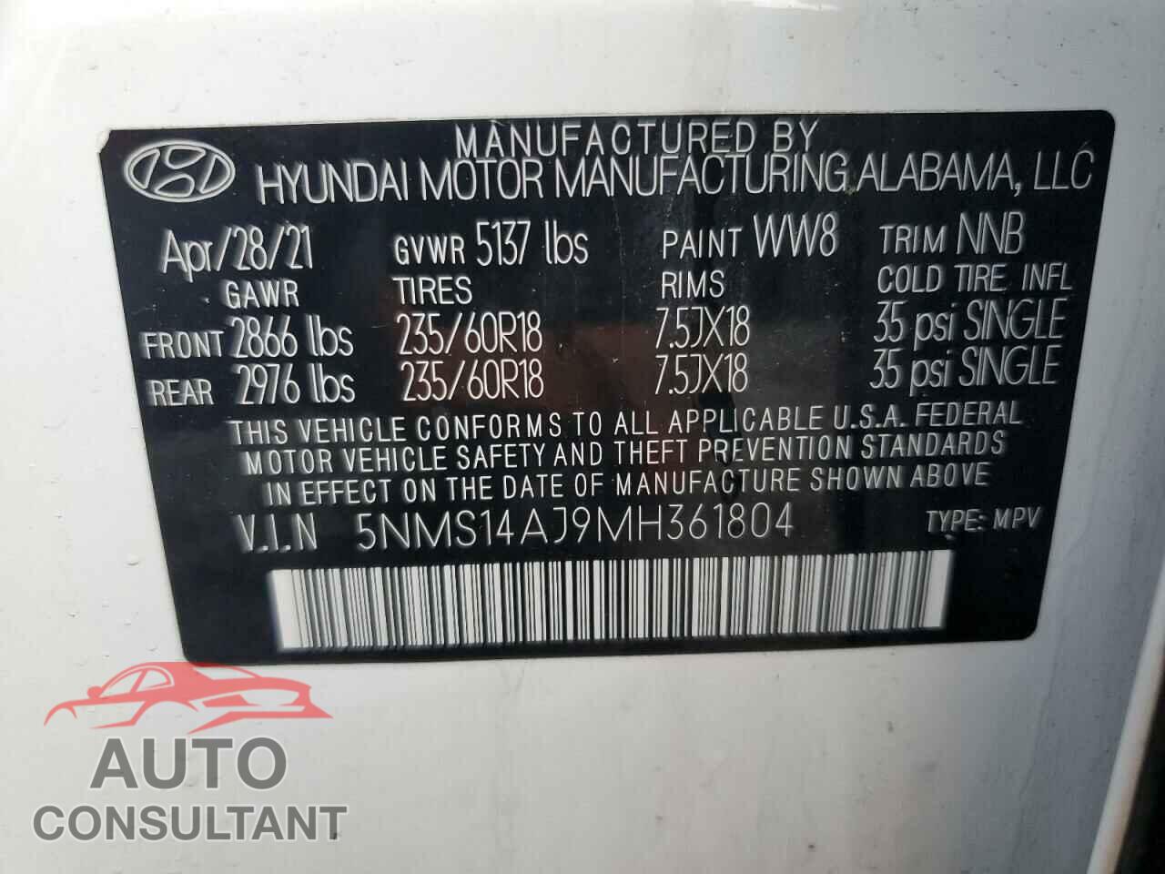 HYUNDAI SANTA FE 2021 - 5NMS14AJ9MH361804