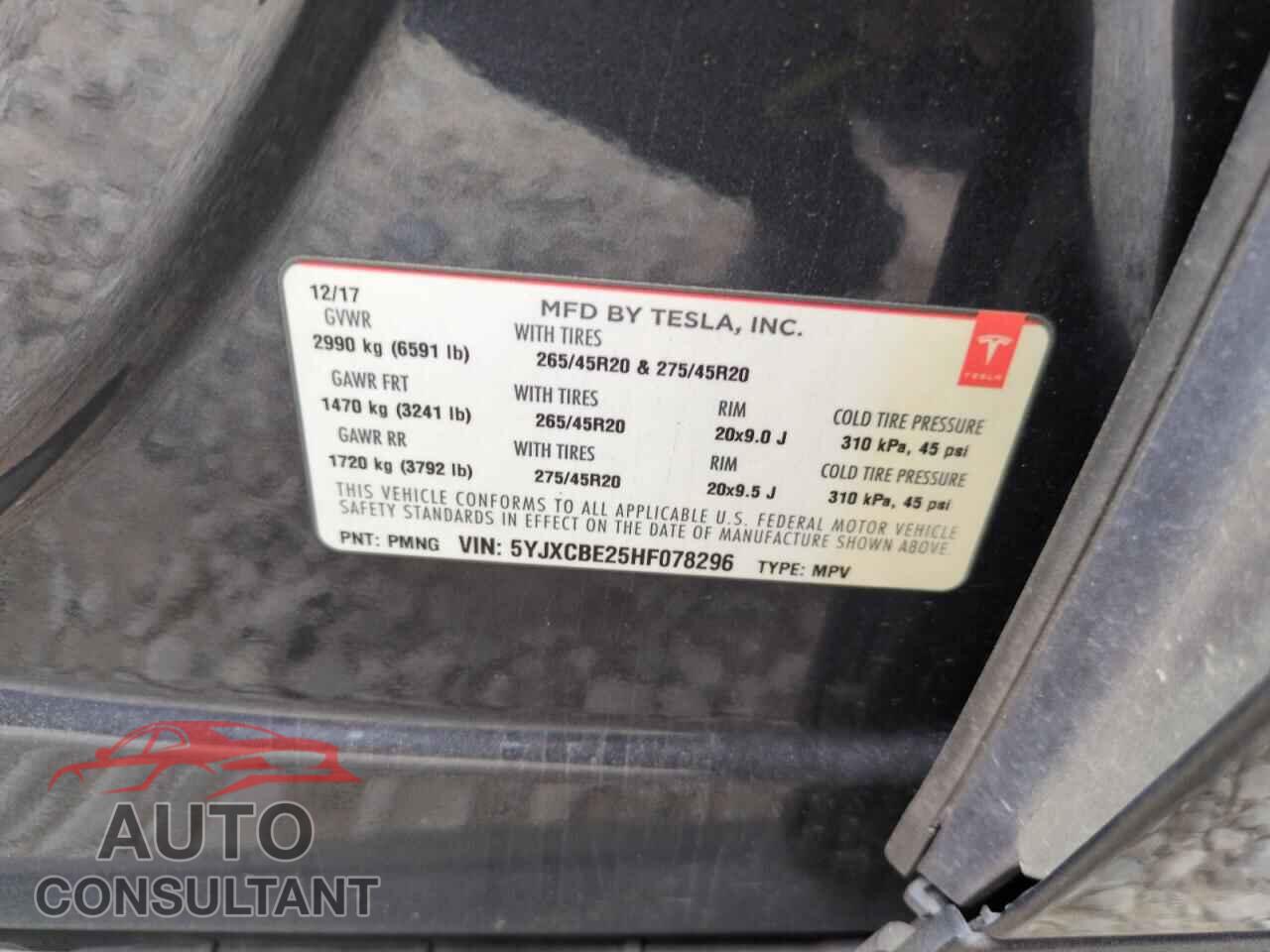 TESLA MODEL X 2017 - 5YJXCBE25HF078296