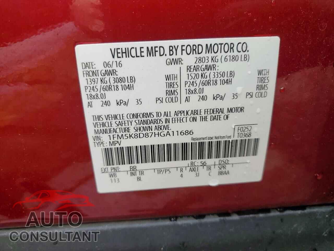 FORD EXPLORER 2017 - 1FM5K8D87HGA11686