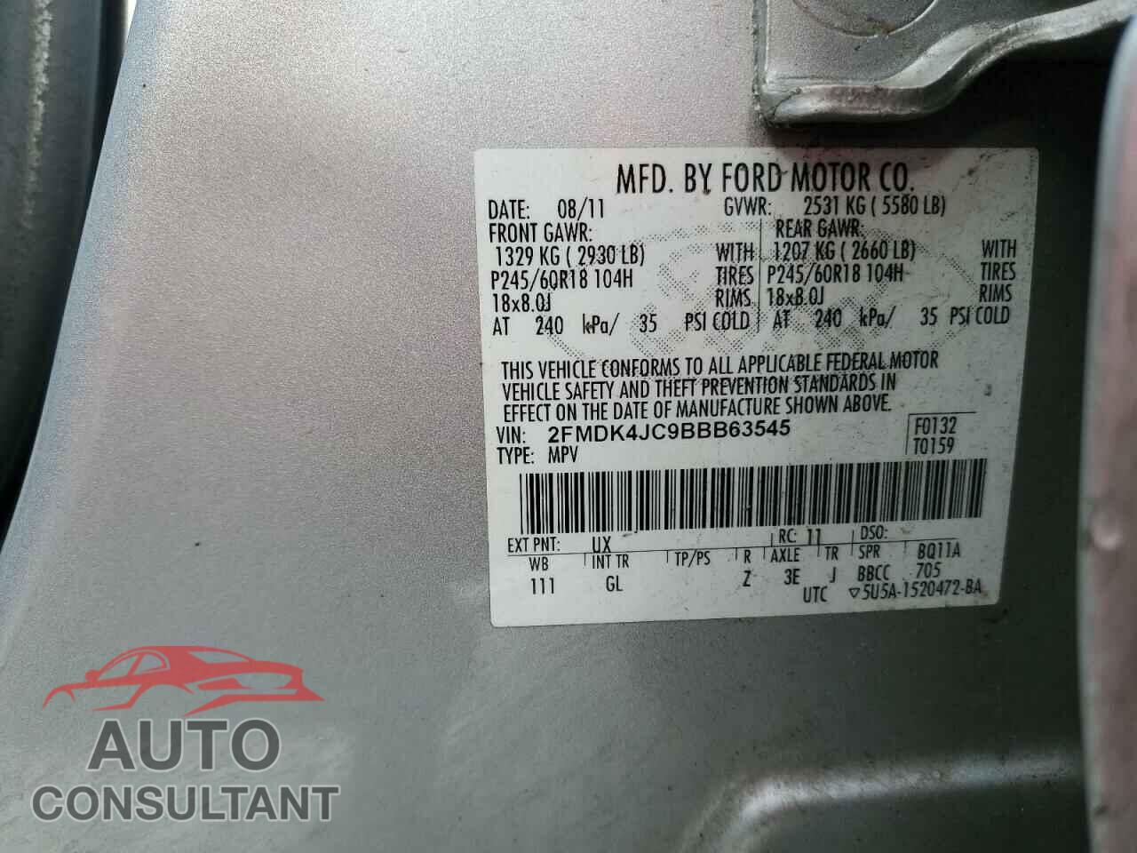 FORD EDGE 2011 - 2FMDK4JC9BBB63545