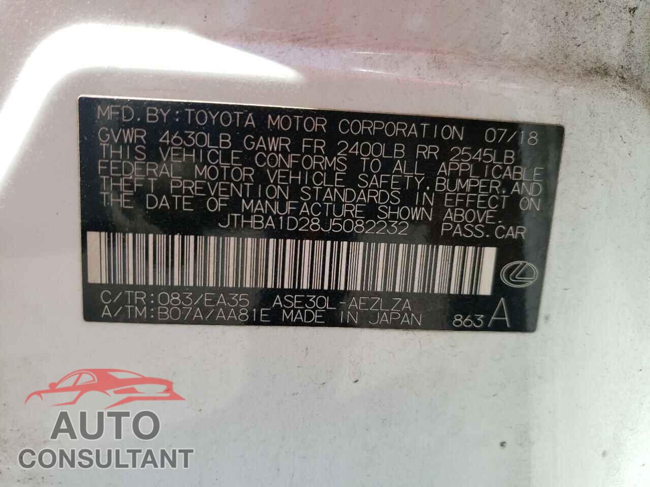 LEXUS IS 2018 - JTHBA1D28J5082232