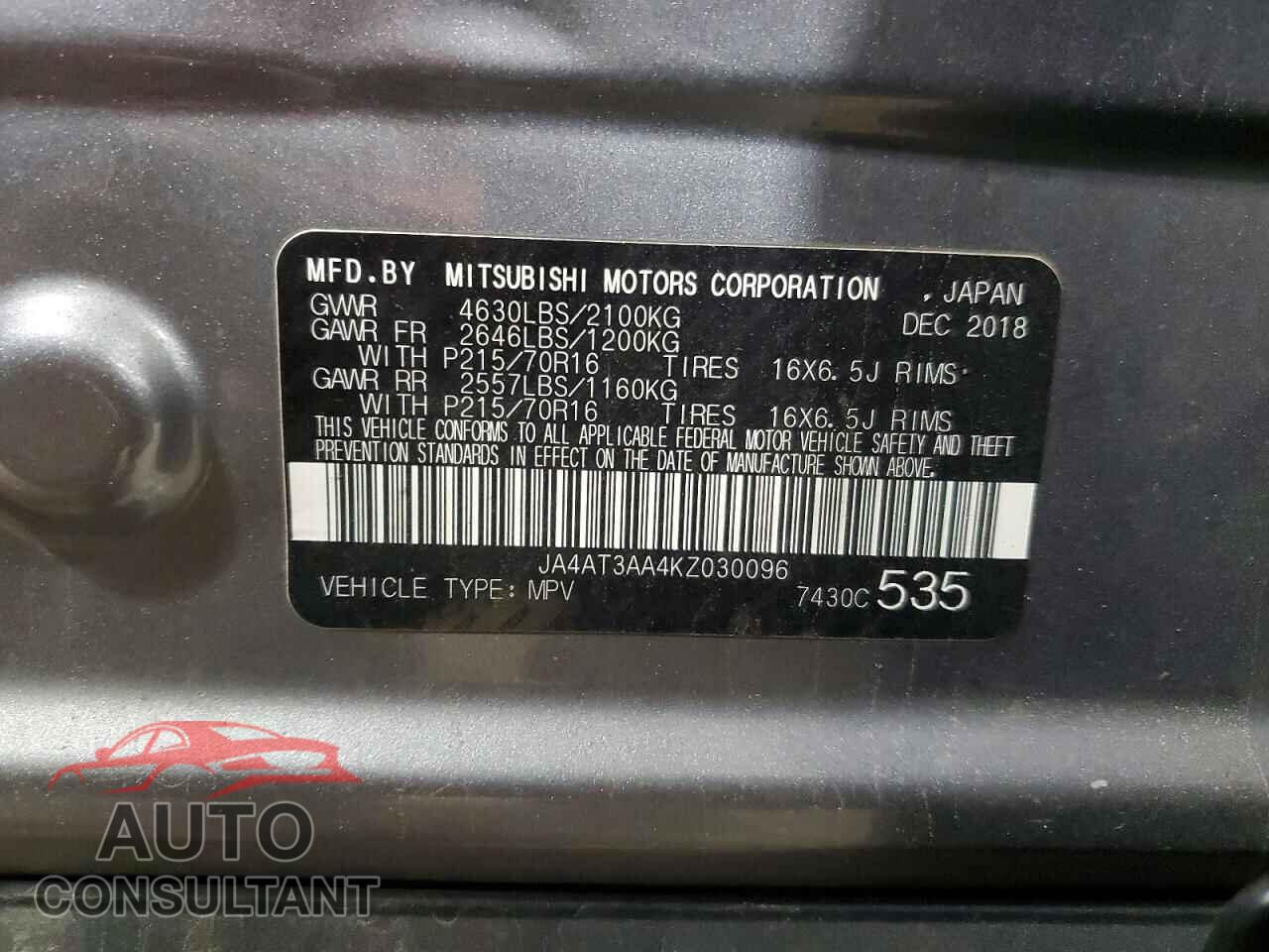 MITSUBISHI ECLIPSE 2019 - JA4AT3AA4KZ030096