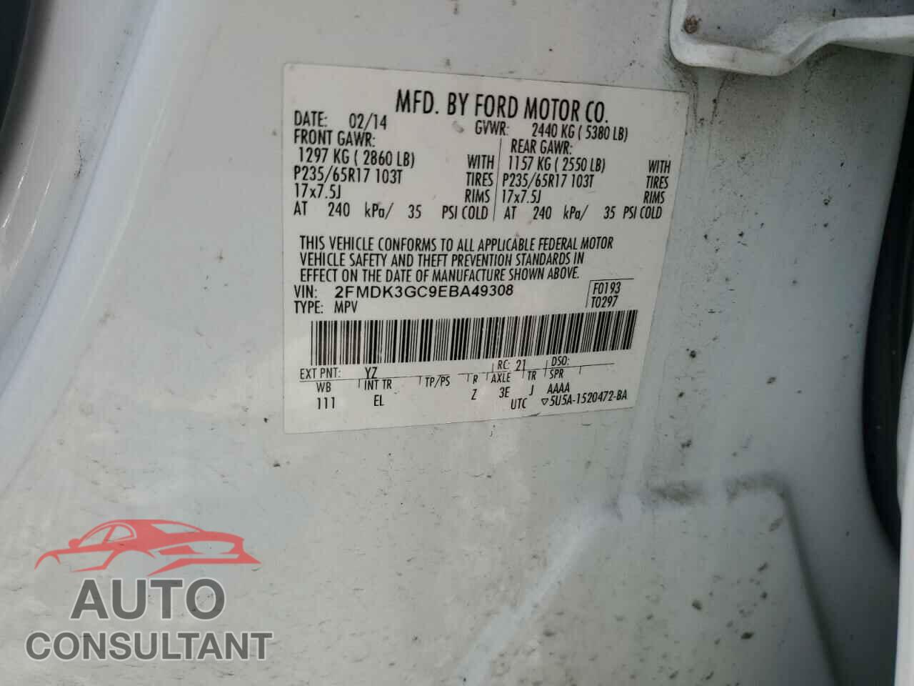 FORD EDGE 2014 - 2FMDK3GC9EBA49308