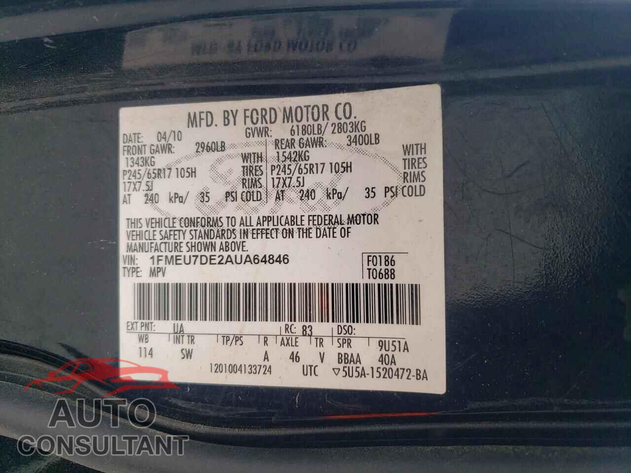FORD EXPLORER 2010 - 1FMEU7DE2AUA64846