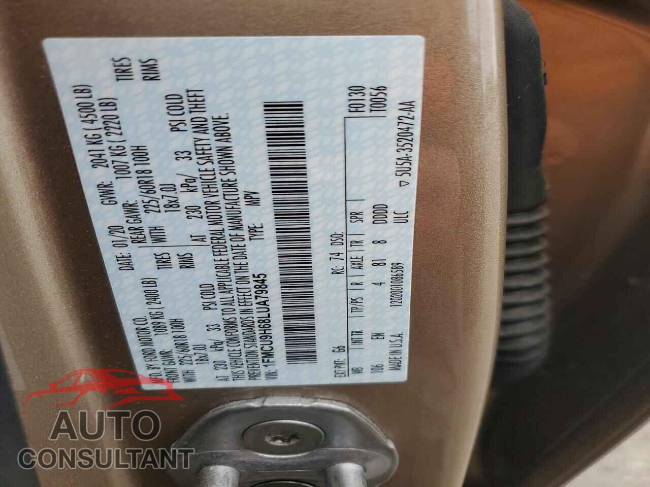 FORD ESCAPE 2020 - 1FMCU9H68LUA79845