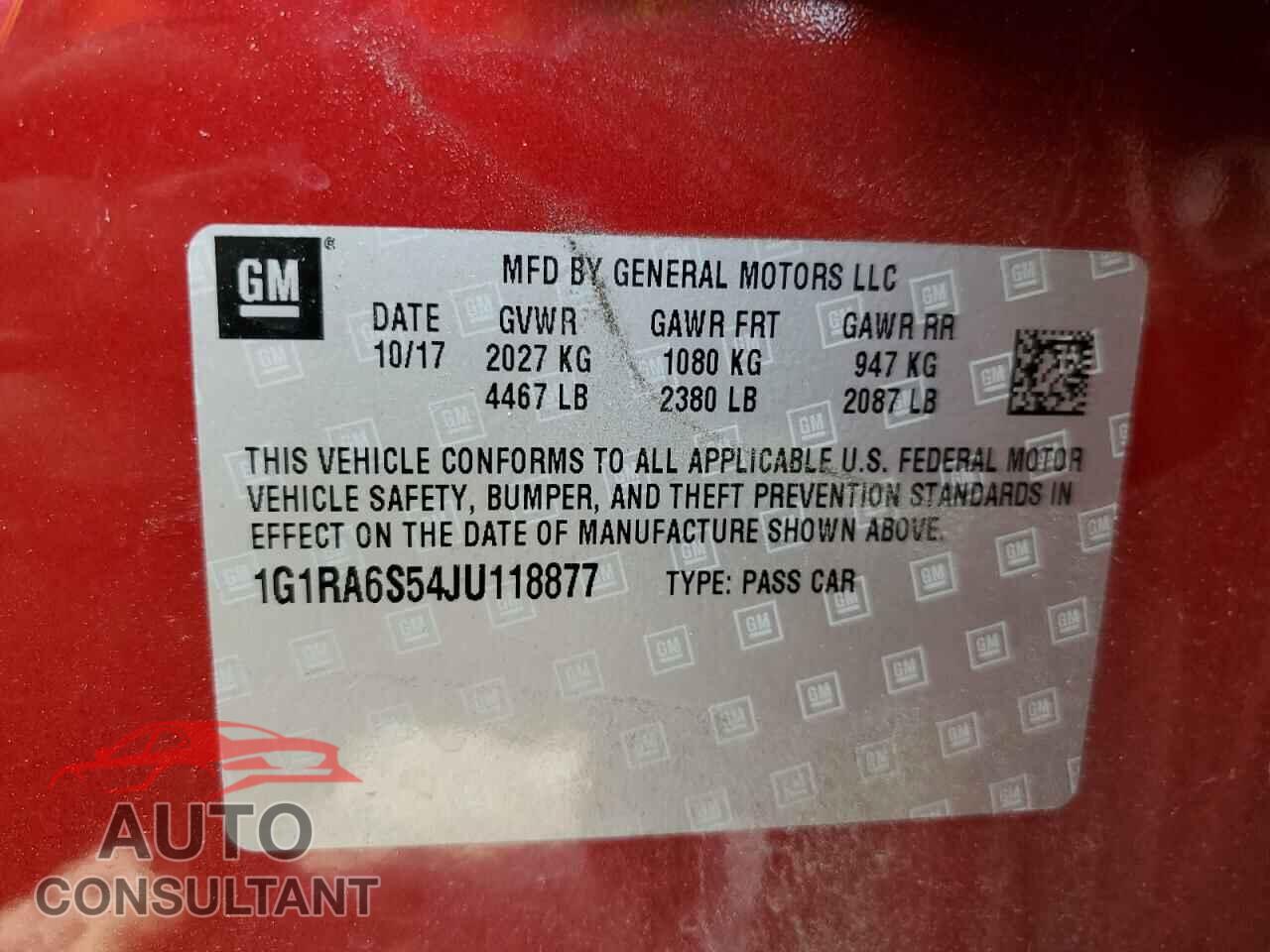 CHEVROLET VOLT 2018 - 1G1RA6S54JU118877