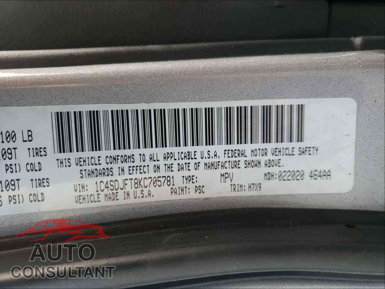 DODGE DURANGO 2019 - 1C4SDJFT8KC705781