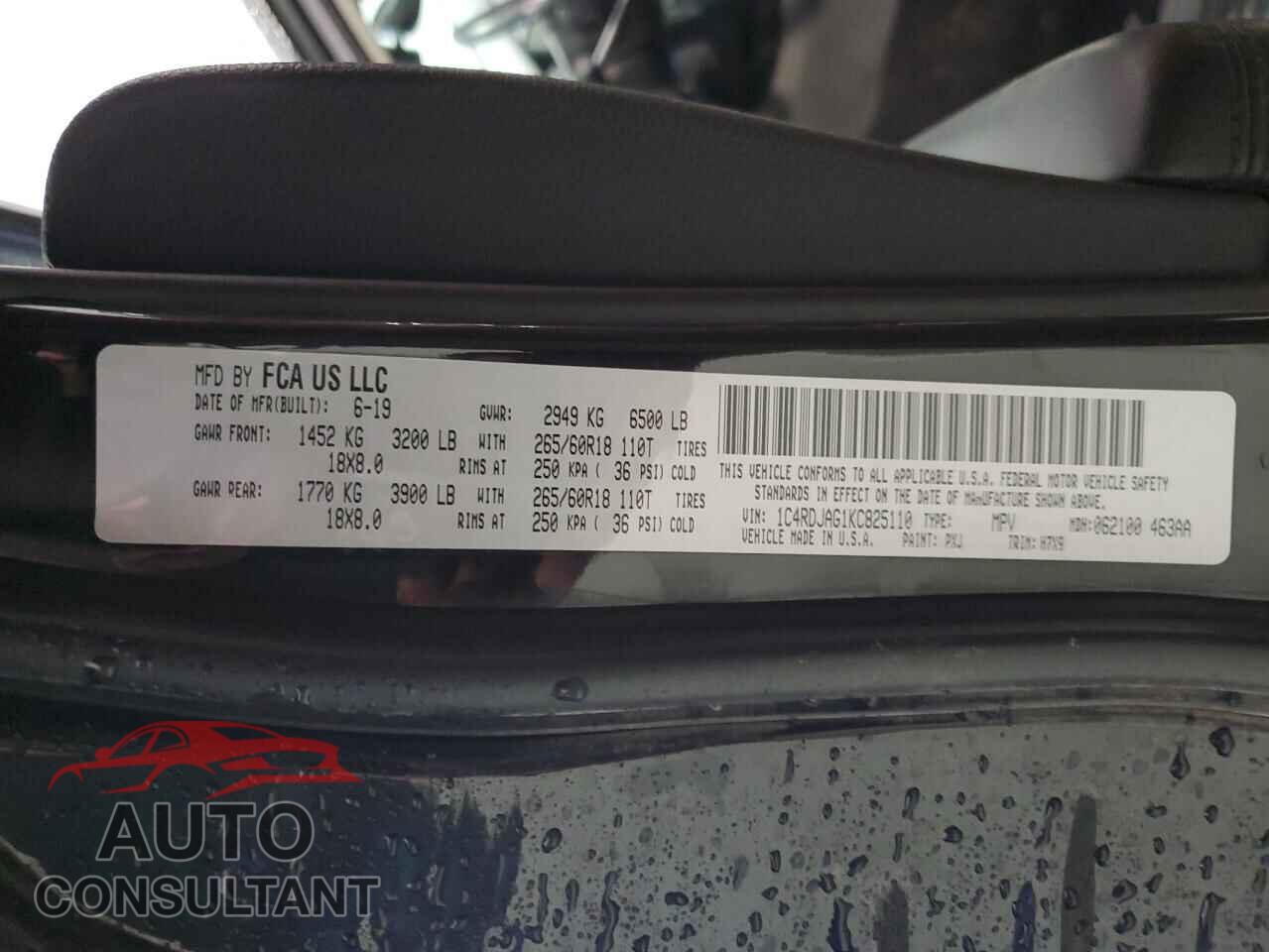 DODGE DURANGO 2019 - 1C4RDJAG1KC825110