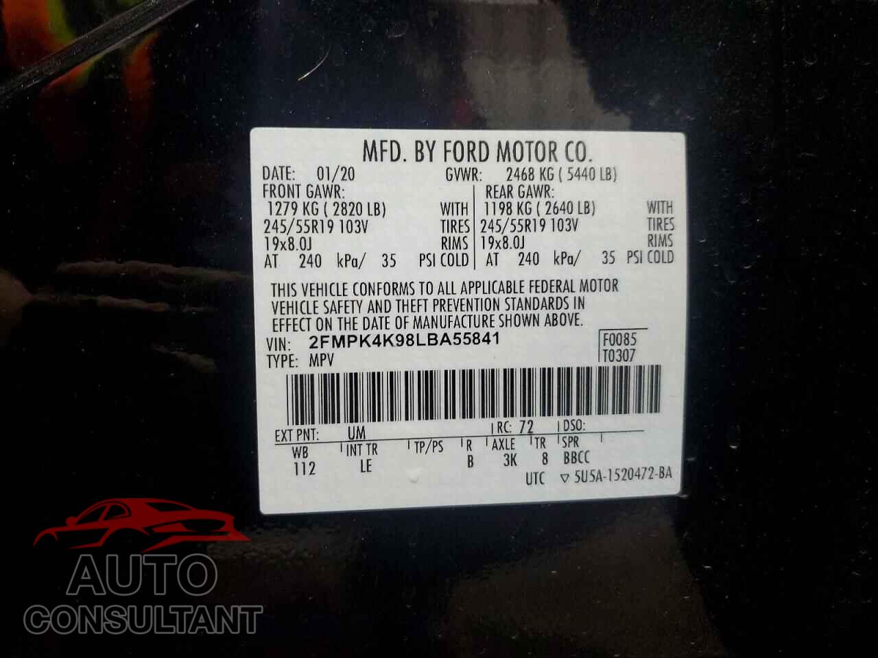 FORD EDGE 2020 - 2FMPK4K98LBA55841