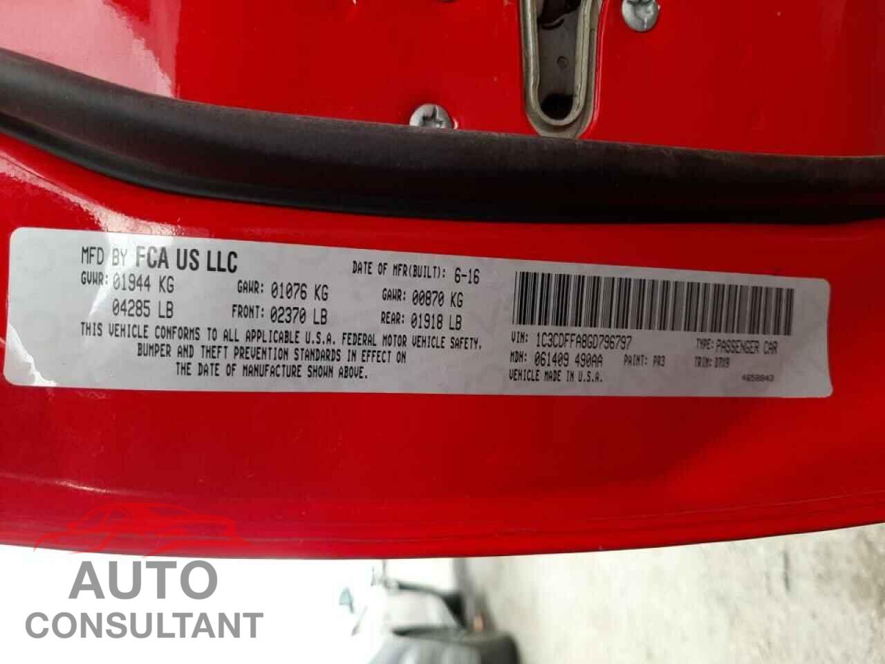 DODGE DART 2016 - 1C3CDFFA8GD796797