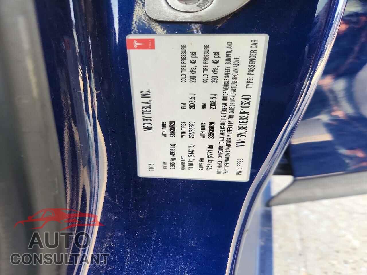 TESLA MODEL 3 2018 - 5YJ3E1EB2JF106340