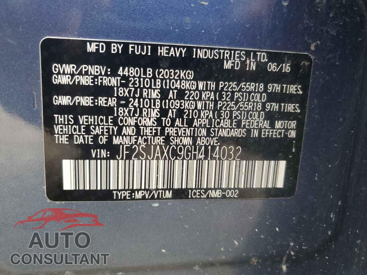 SUBARU FORESTER 2016 - JF2SJAXC9GH414032