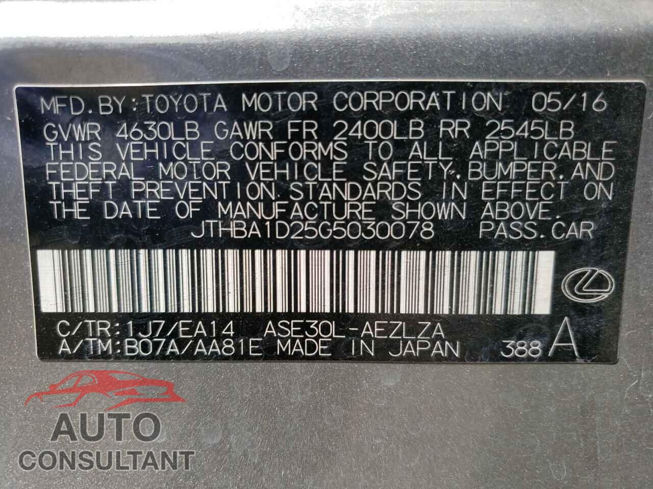 LEXUS IS 2016 - JTHBA1D25G5030078