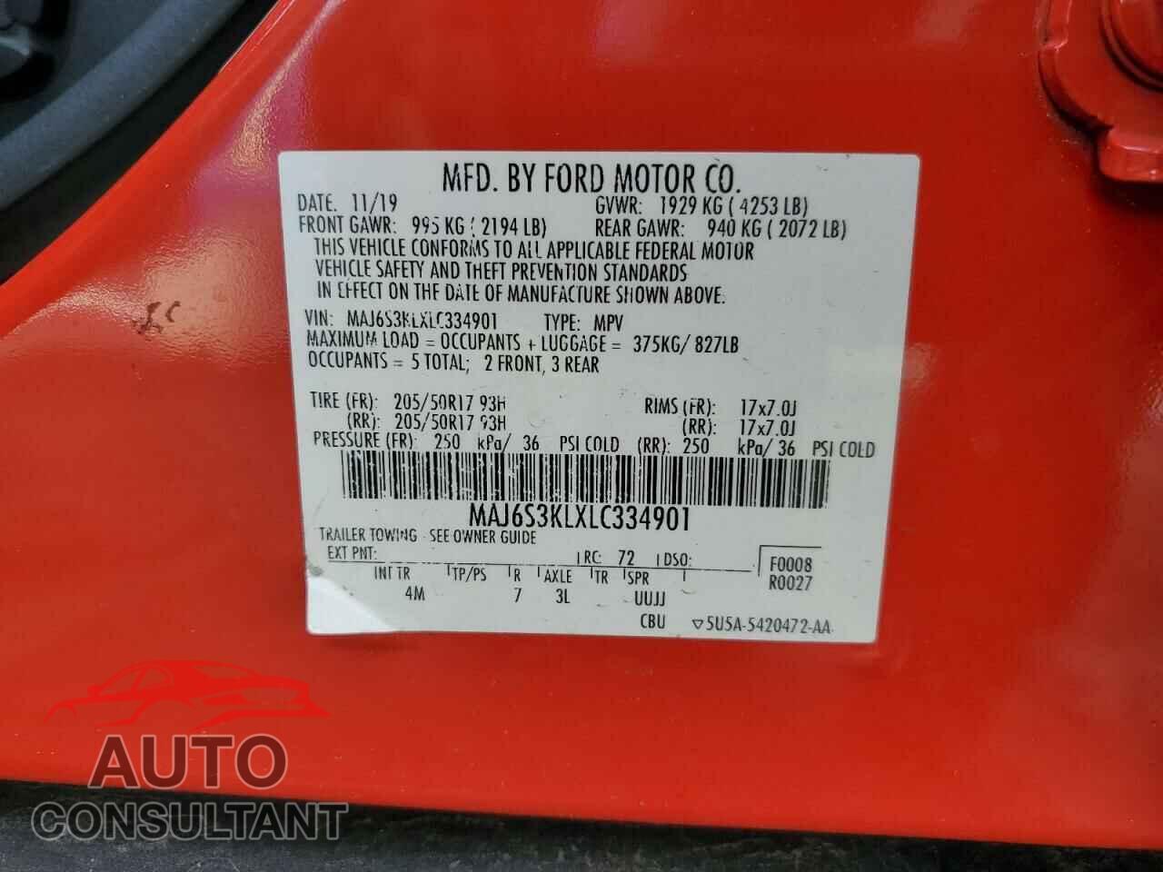FORD ECOSPORT 2020 - MAJ6S3KLXLC334901
