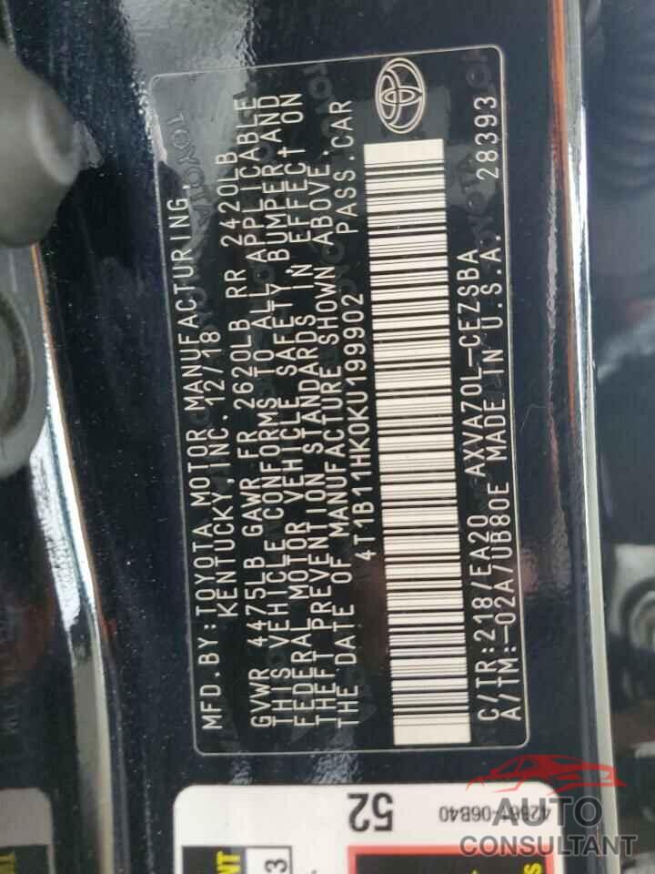 TOYOTA CAMRY 2019 - 4T1B11HK0KU199902