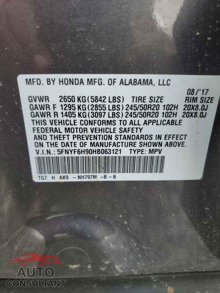 HONDA PILOT 2017 - 5FNYF6H90HB063121