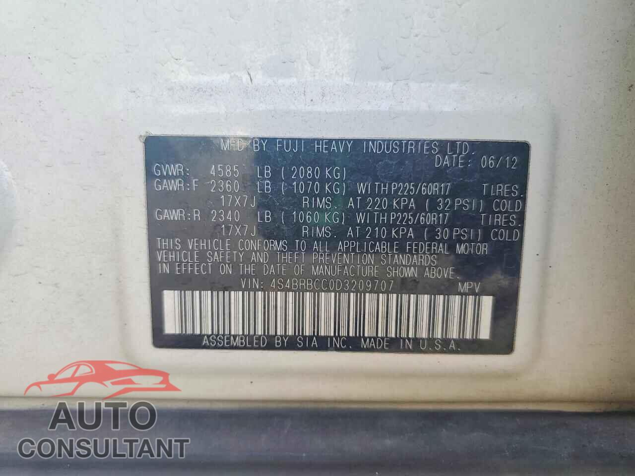 SUBARU OUTBACK 2. 2013 - 4S4BRBCC0D3209707