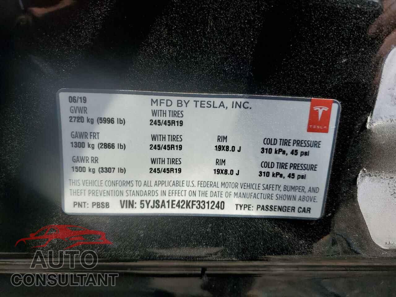 TESLA MODEL S 2019 - 5YJSA1E42KF331240