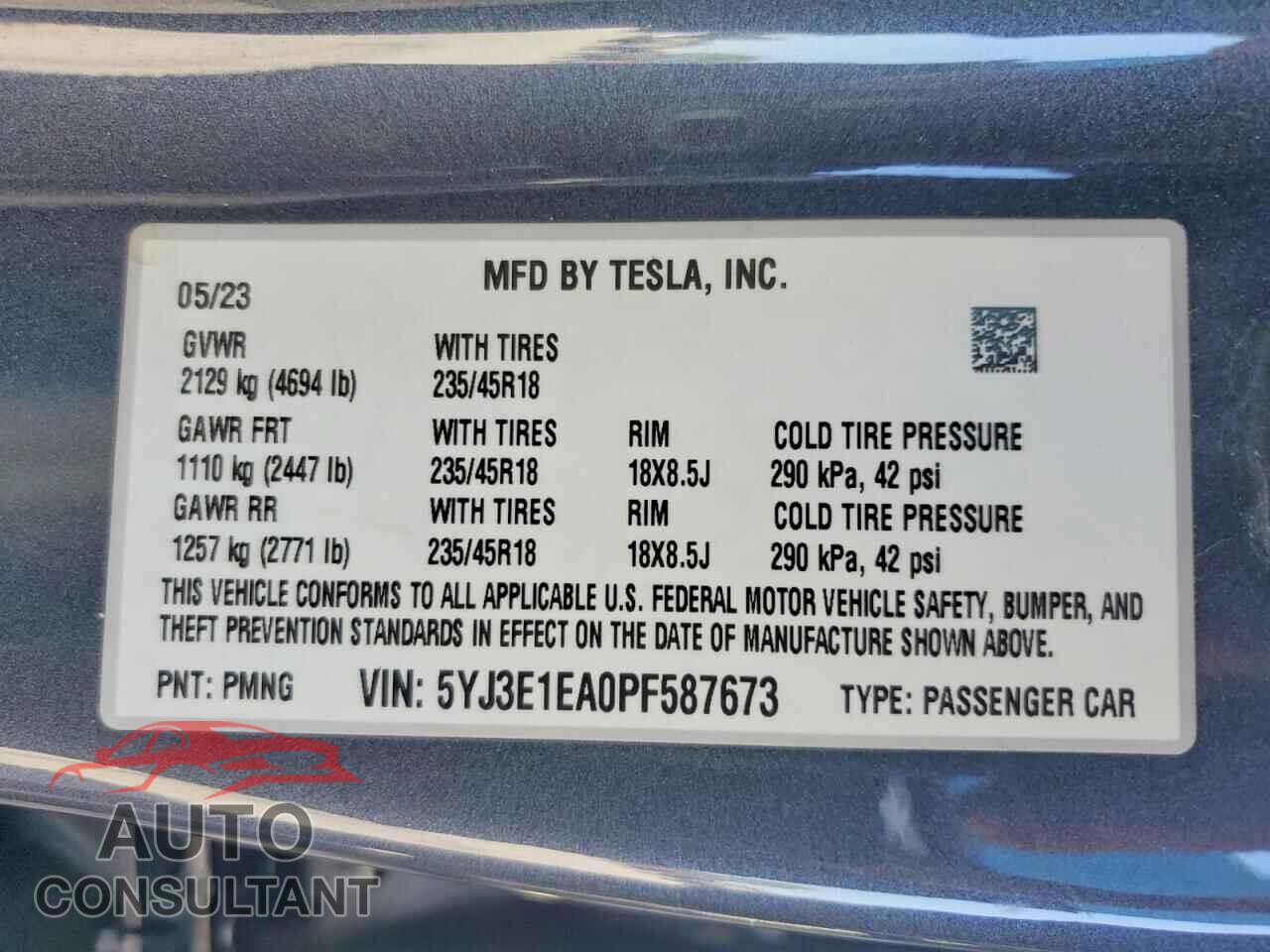 TESLA MODEL 3 2023 - 5YJ3E1EA0PF587673