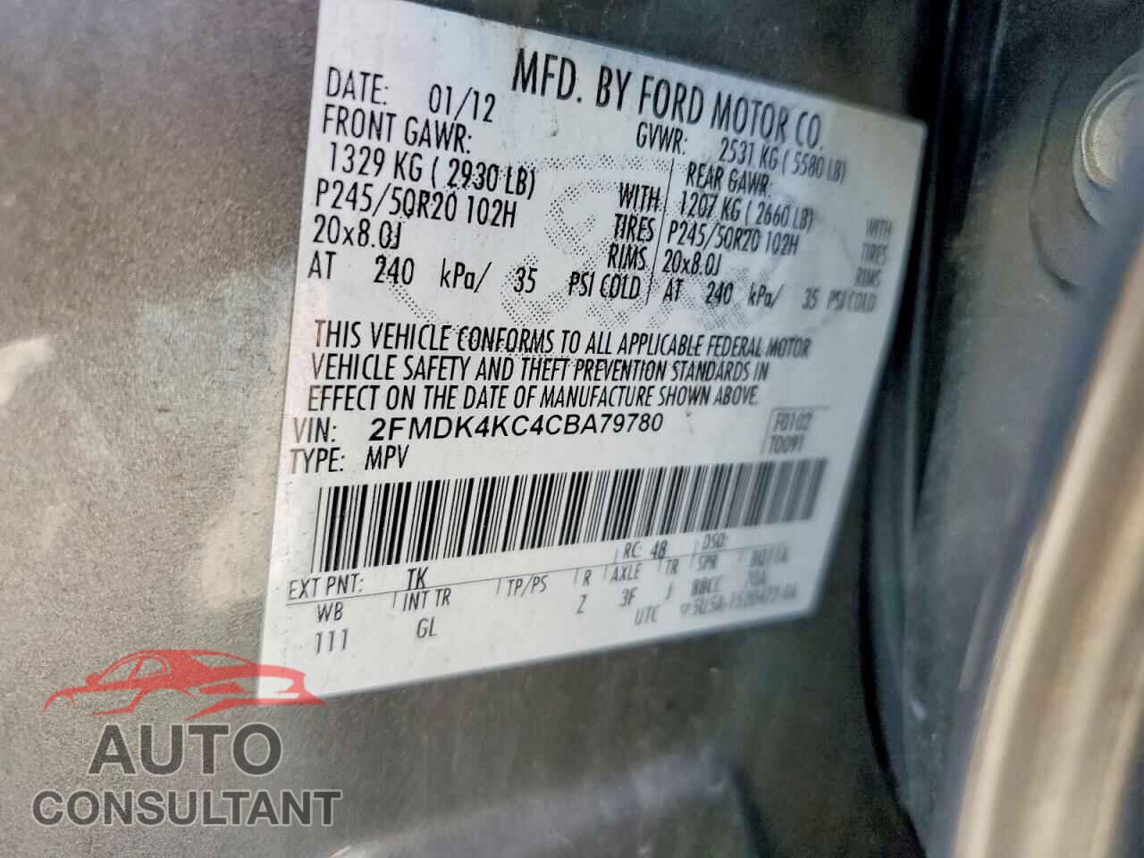 FORD EDGE 2012 - 2FMDK4KC4CBA79780