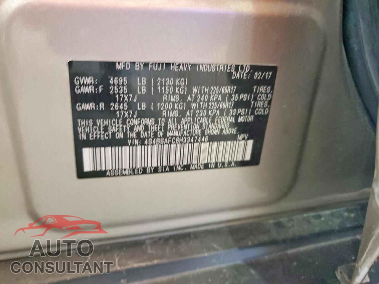 SUBARU OUTBACK 2017 - 4S4BSAFC8H3347446