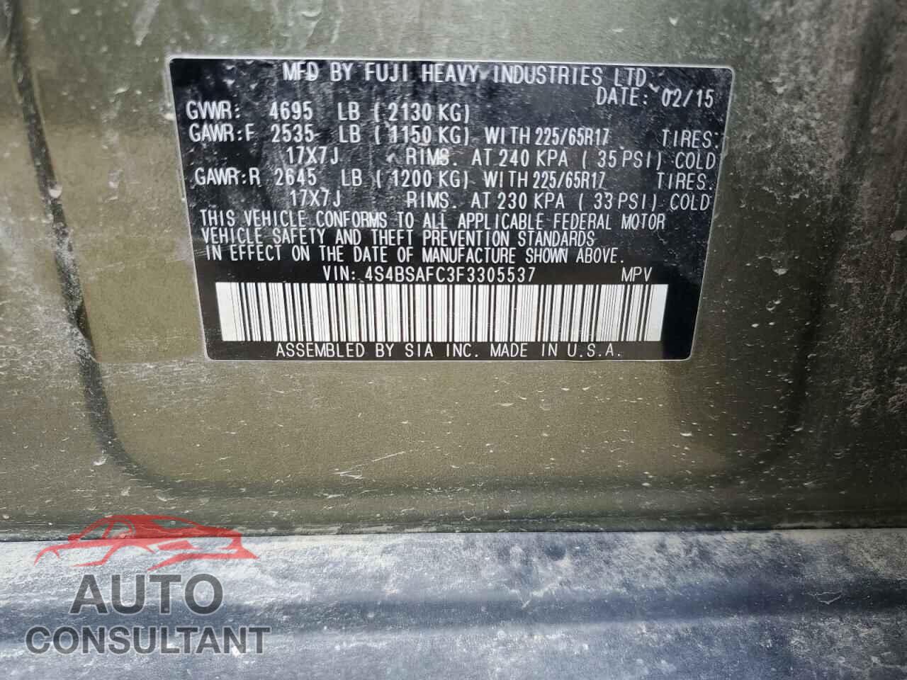 SUBARU OUTBACK 2015 - 4S4BSAFC3F3305537