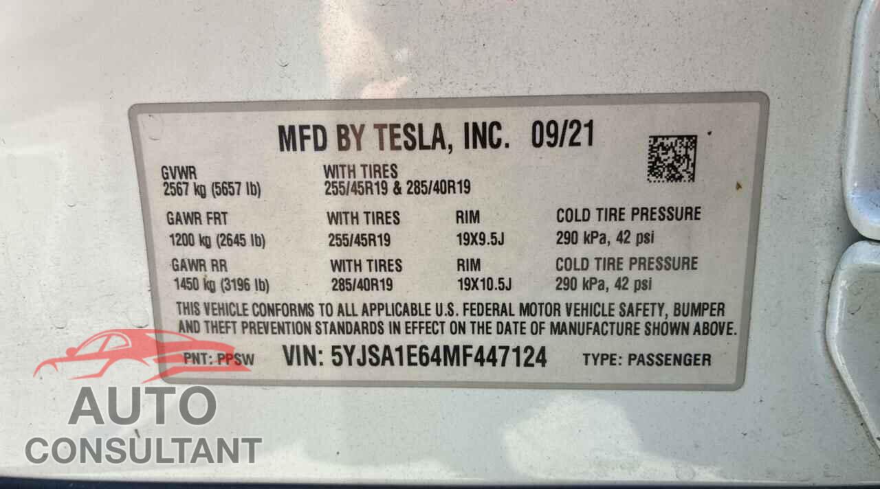 TESLA MODEL S 2021 - 5YJSA1E64MF447124