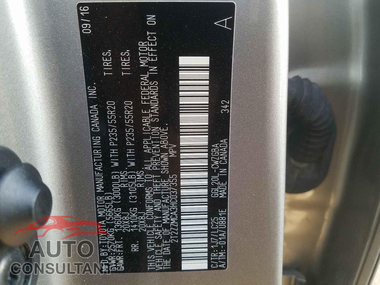 LEXUS RX 350 BAS 2017 - 2T2ZZMCA3HC037355