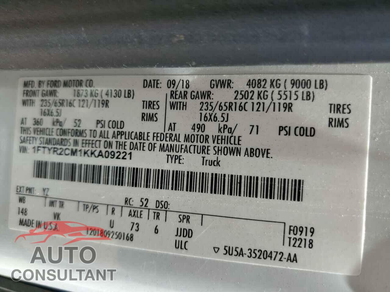 FORD TRANSIT 2019 - 1FTYR2CM1KKA09221