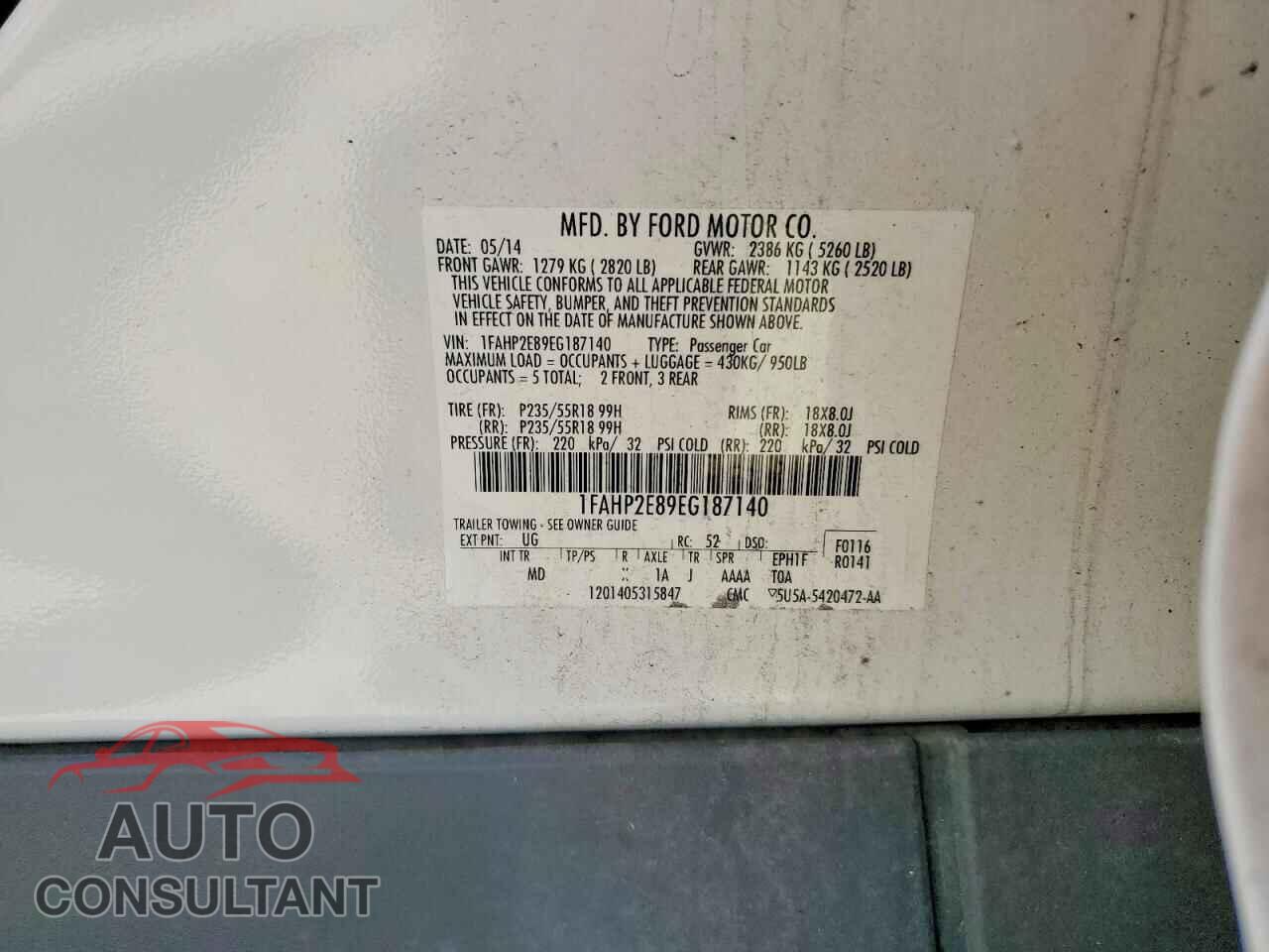 FORD TAURUS 2014 - 1FAHP2E89EG187140