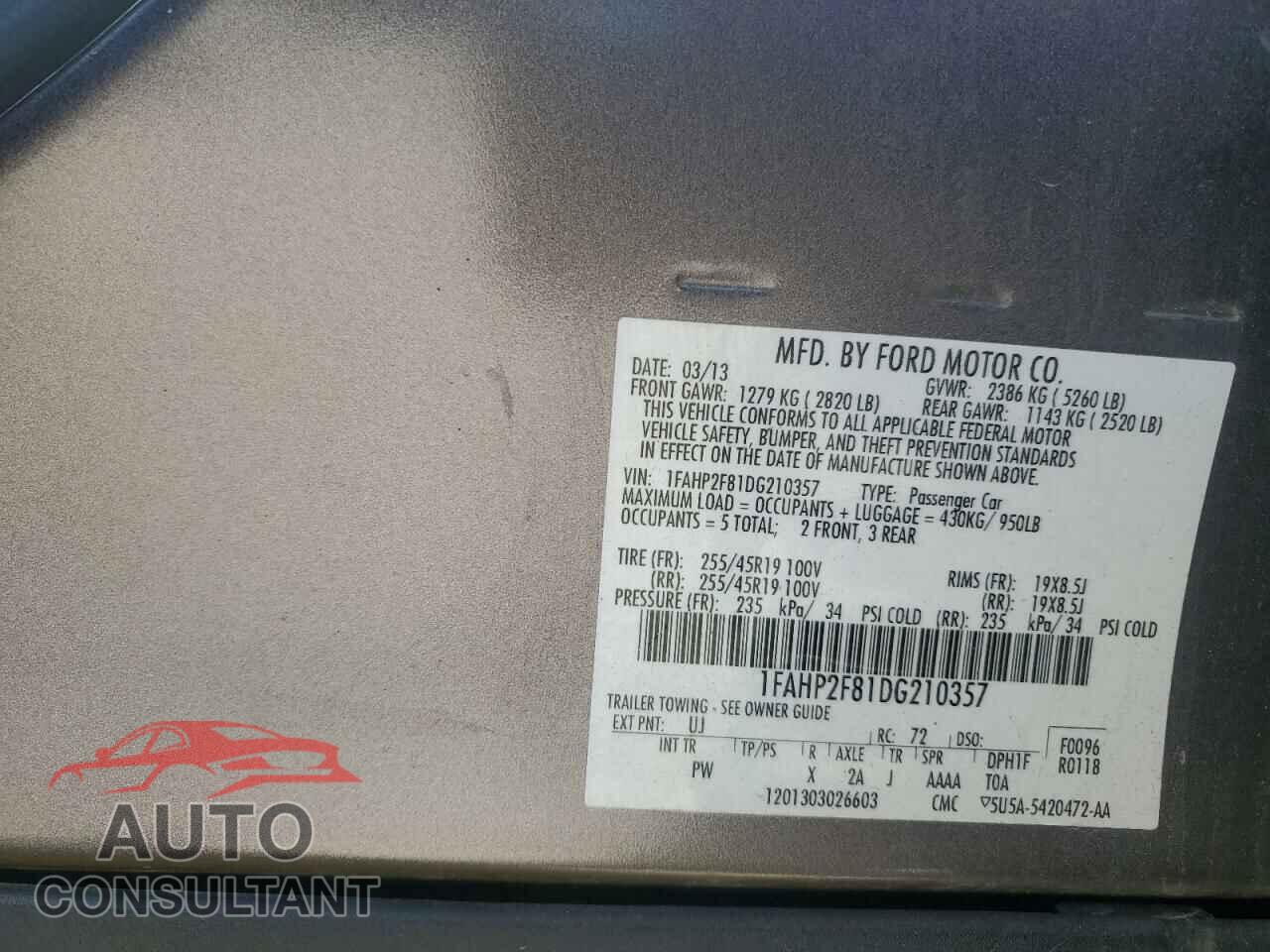 FORD TAURUS 2013 - 1FAHP2F81DG210357
