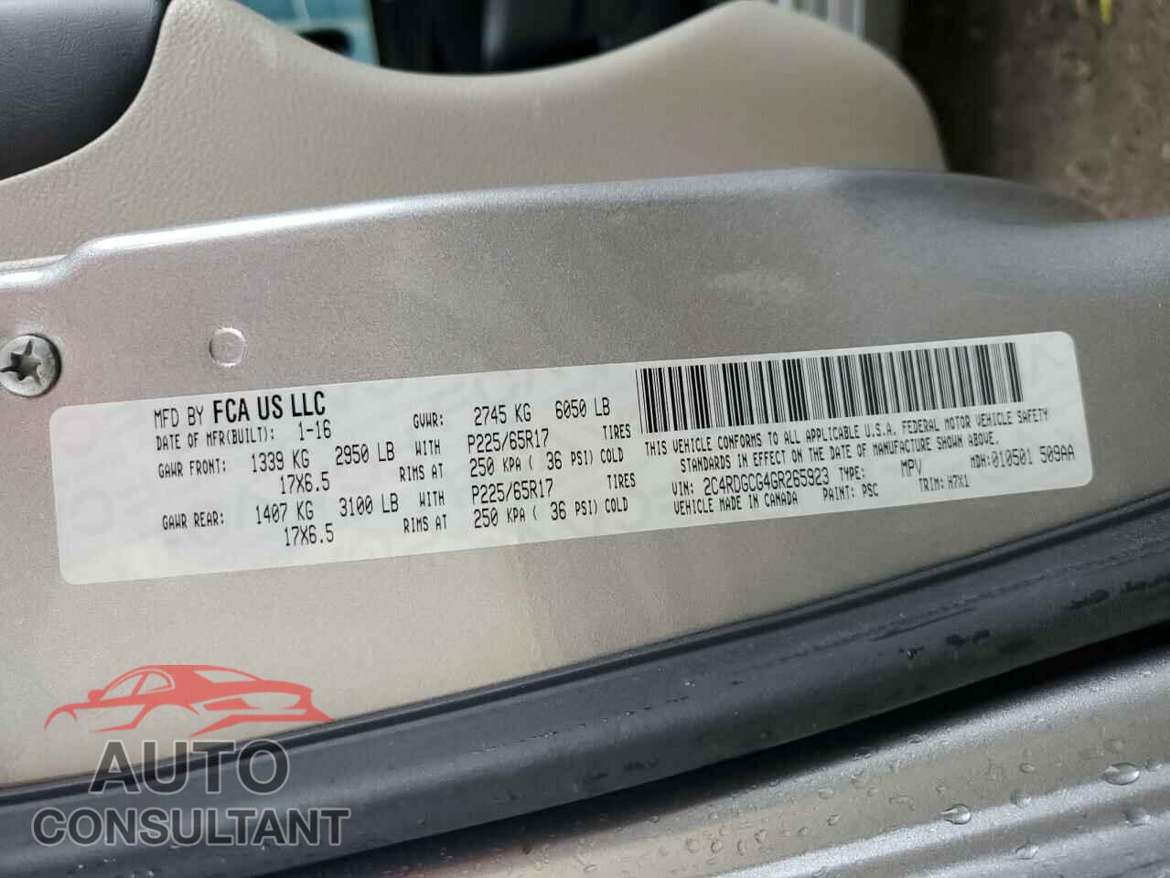 DODGE CARAVAN 2016 - 2C4RDGCG4GR265923