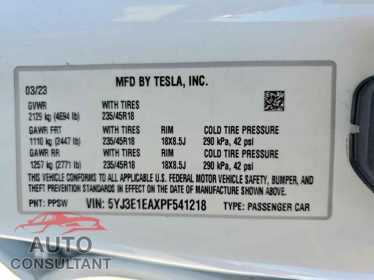 TESLA MODEL 3 2023 - 5YJ3E1EAXPF541218