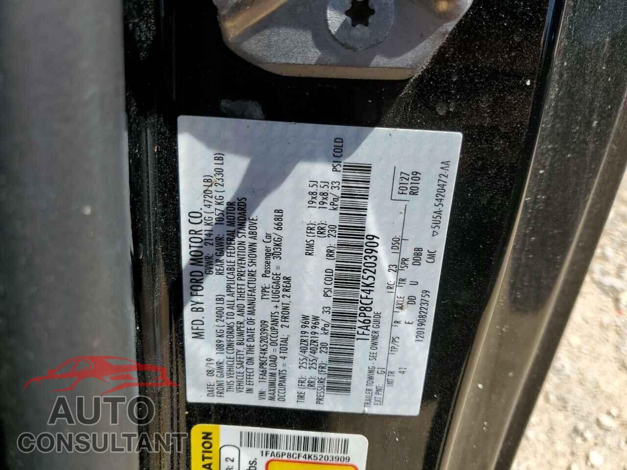 FORD MUSTANG 2019 - 1FA6P8CF4K5203909