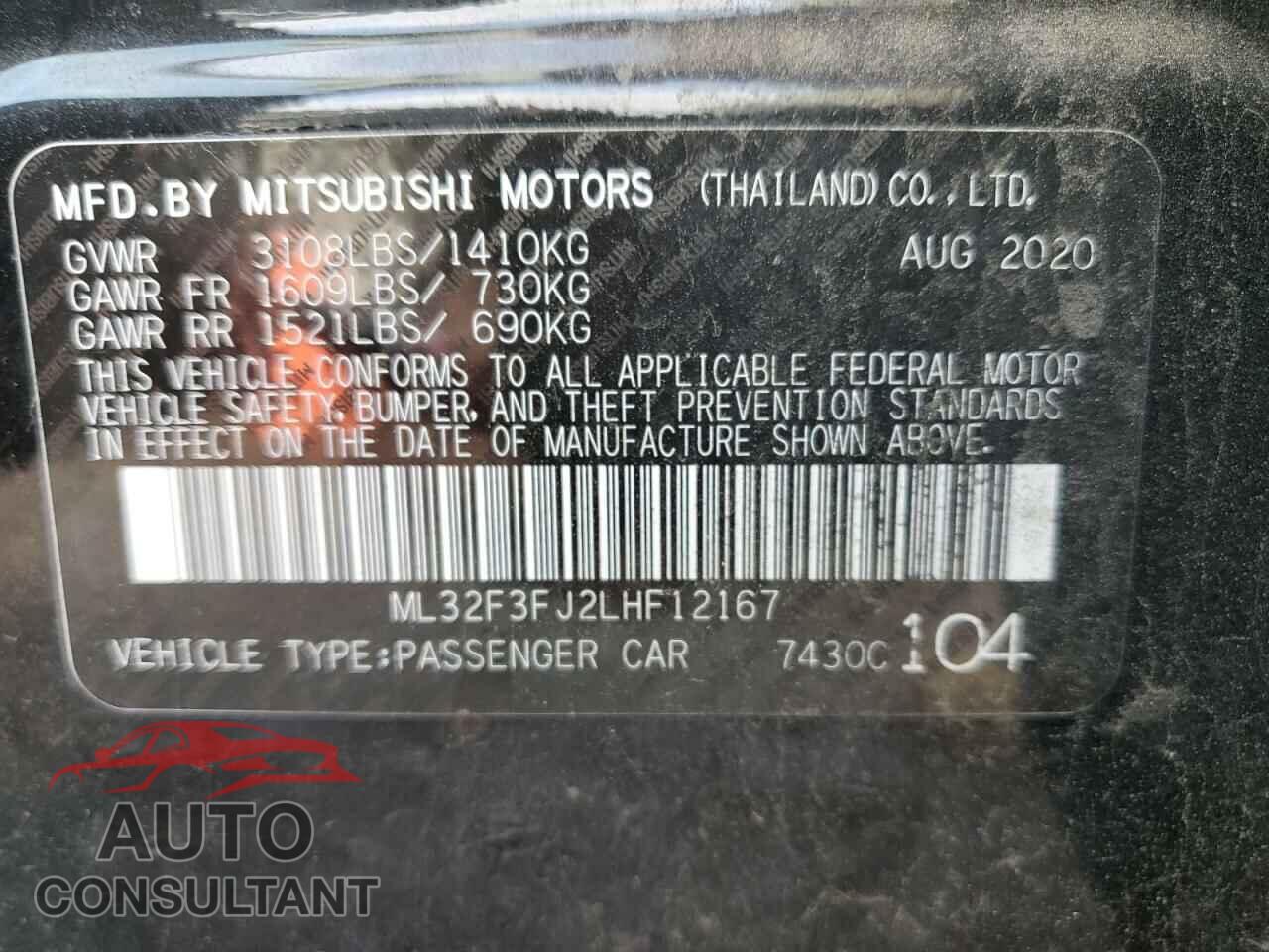 MITSUBISHI MIRAGE 2020 - ML32F3FJ2LHF12167