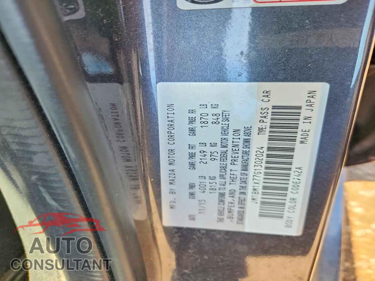 MAZDA 3 2016 - JM1BM1X77G1302024