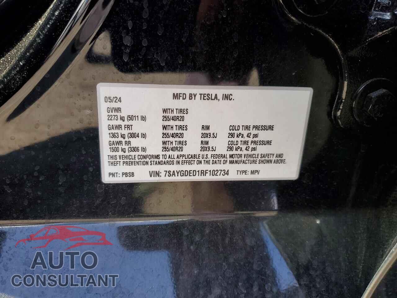 TESLA MODEL Y 2024 - 7SAYGDED1RF102734