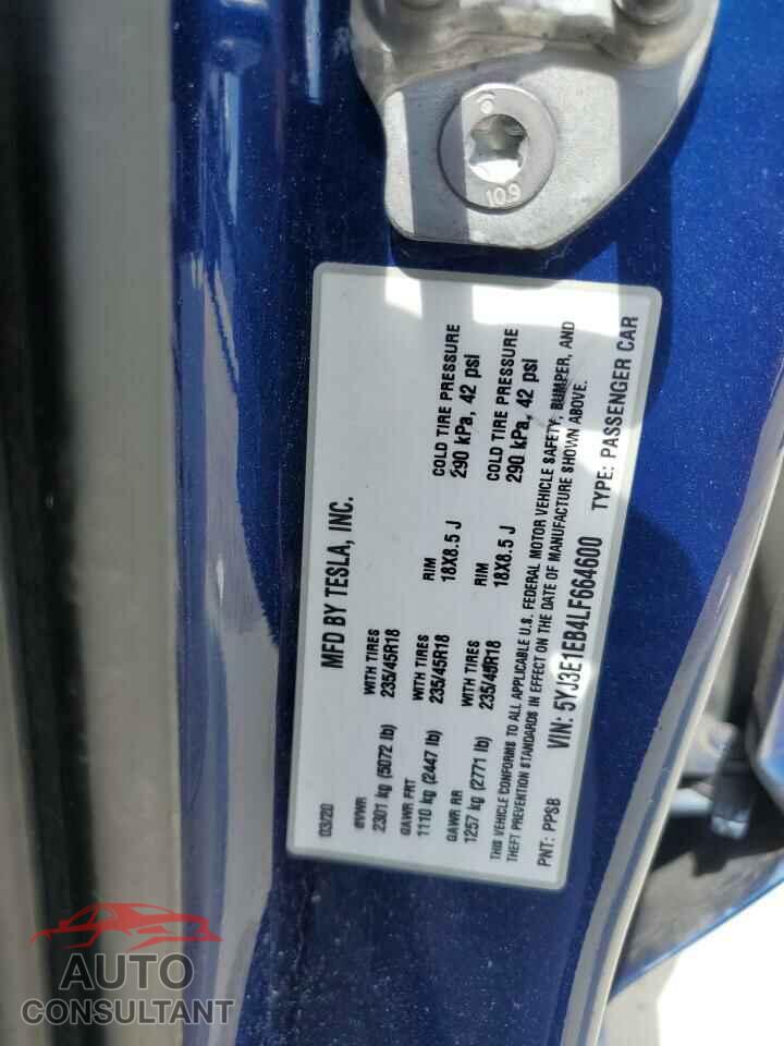 TESLA MODEL 3 2020 - 5YJ3E1EB4LF664600